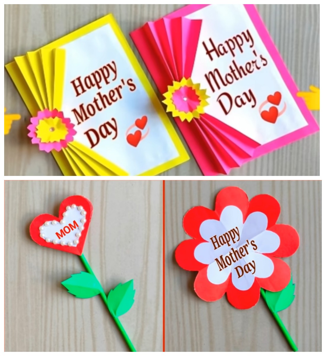 Открытка для мамы с бумажными цветами